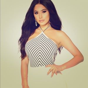 Black and white halter bodysuit